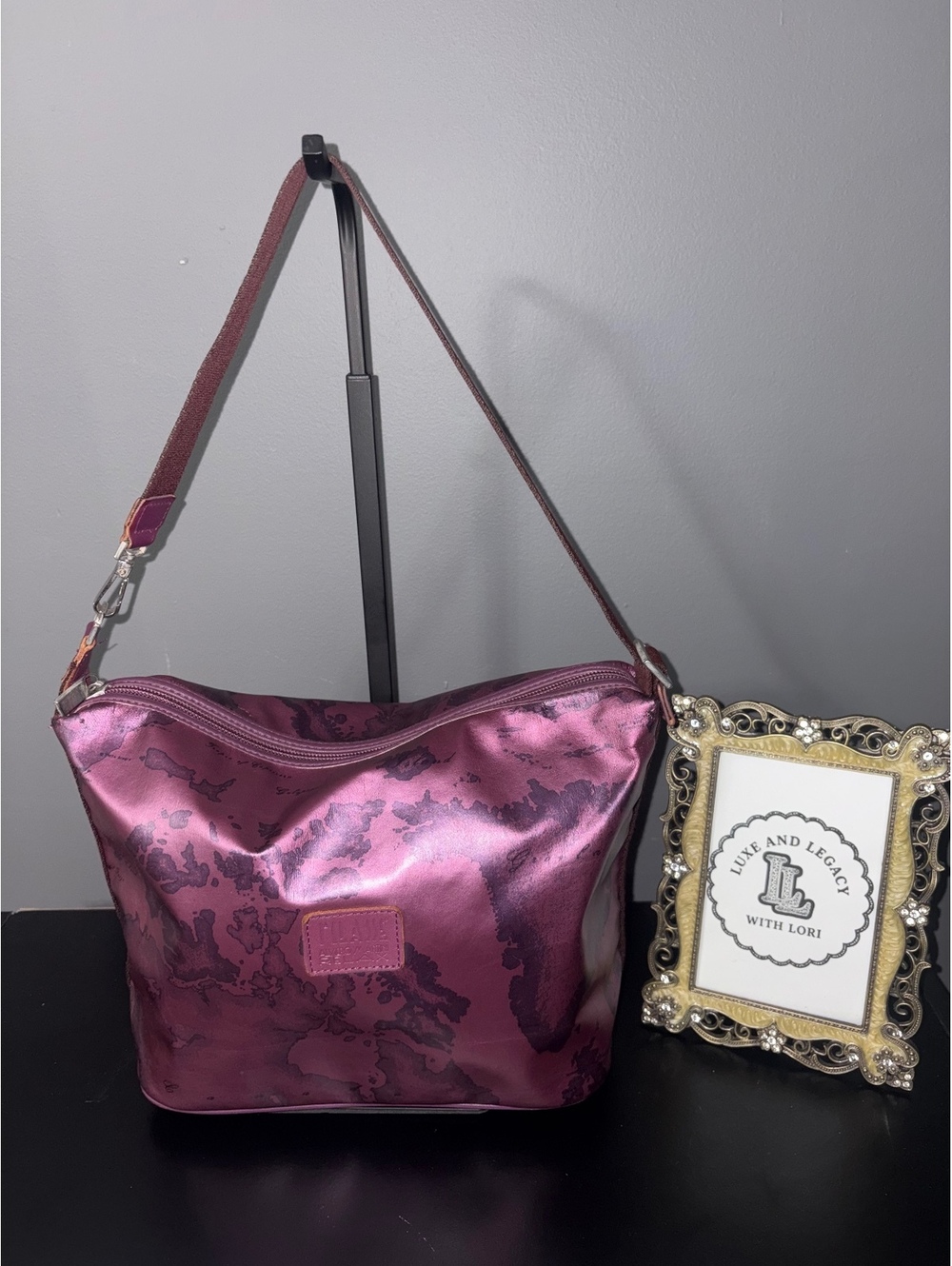Alviero Martini 1st Classe RELAX Pink Metallic Geo Map Hobo Bag